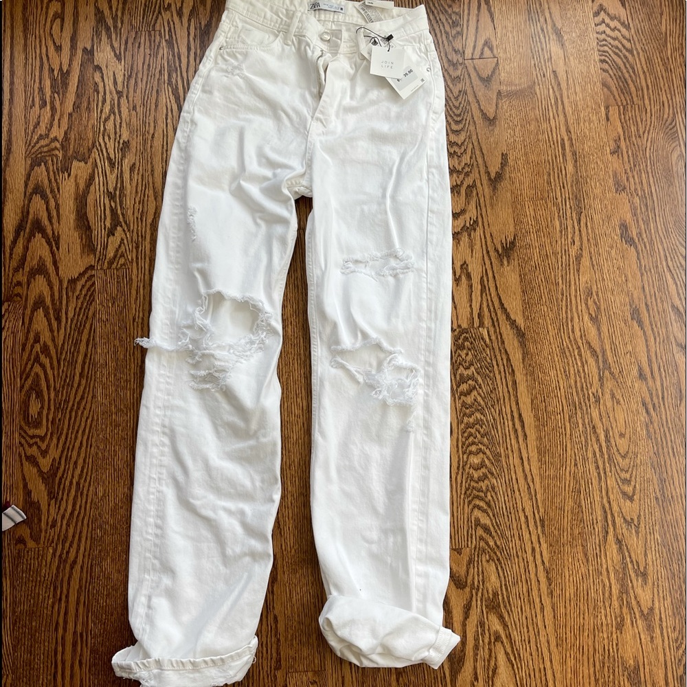 Zara White Straight Leg Jeans